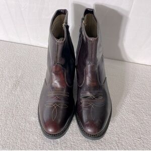 Vintage Burgundy Leather Round Toe Ankle Boots 7.5 Cowboy Stampede Western